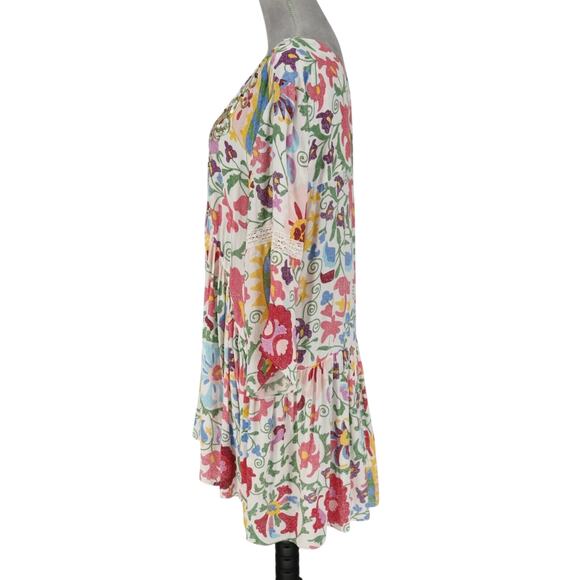 Miss June Dress Womens Medium Ivory Floral Sequins Short Babydoll Swim Cover Up - Picture 5 of 15